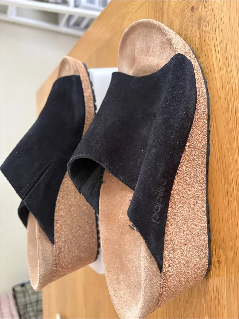 Papillio Black Suede Open-Toe Slide Sandals